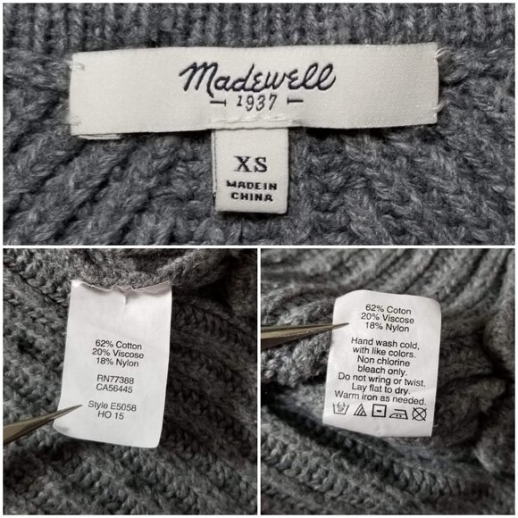 Madewell Hexcomb Texture sweater gray size XS crewneck pullover knit style E5058 - Picture 8 of 8